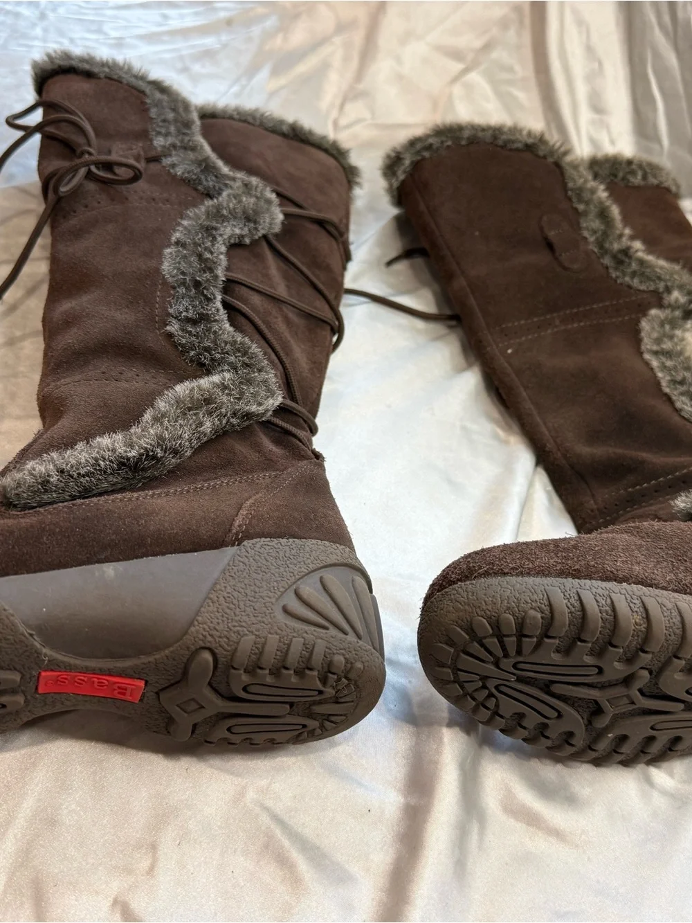 Bass Brown Suede Faux-Fur Trim Lace-Up Winter Boots
